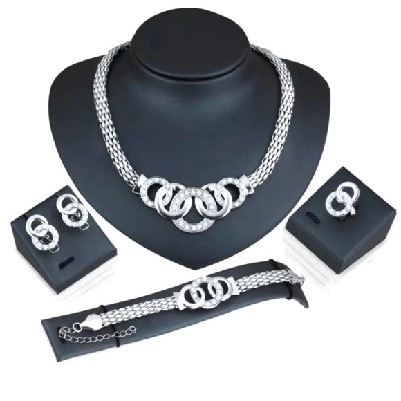 NEW Necklace Earrings Set Geometic Silver Tone Fashion Jewelry Lot M13 - Picture 1 of 7